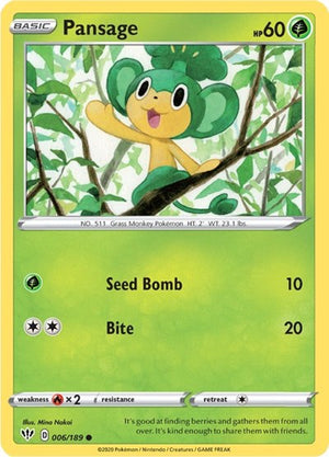 Pokemon TCG - SWSH03: Darkness Ablaze - Pansage - 006/189 - Reverse Holofoil