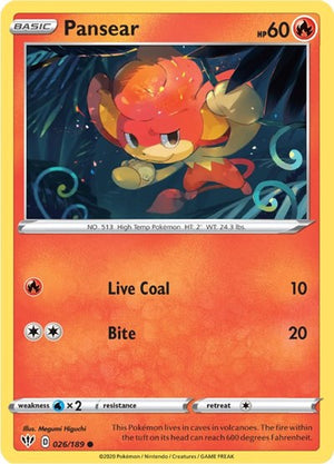 Pokemon TCG - SWSH03: Darkness Ablaze - Pansear - 026/189 - Reverse Holofoil