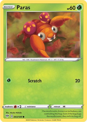 Pokemon TCG - SWSH03: Darkness Ablaze - Paras - 003/189 - Reverse Holofoil