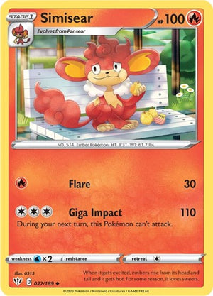 Pokemon TCG - SWSH03: Darkness Ablaze - Simisear - 027/189