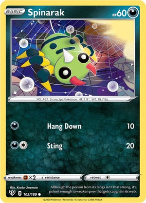 Pokemon TCG - SWSH03: Darkness Ablaze - Spinarak - 102/189