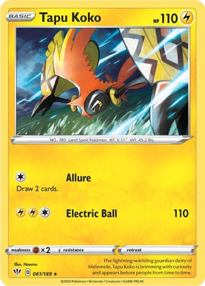 Pokemon TCG - SWSH03: Darkness Ablaze - Tapu Koko - 061/189 - Reverse Holofoil