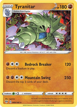 Pokemon TCG - SWSH03: Darkness Ablaze - Tyranitar - 088/189 - Reverse Holofoil