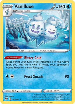 Pokemon TCG - SWSH03: Darkness Ablaze - Vanilluxe - 047/189 - Reverse Holofoil