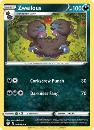 Pokemon TCG - SWSH03: Darkness Ablaze - Zweilous - 109/189