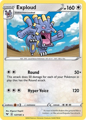 Pokemon TCG - SWSH04: Vivid Voltage - Exploud - 137/185 - Reverse Holofoil