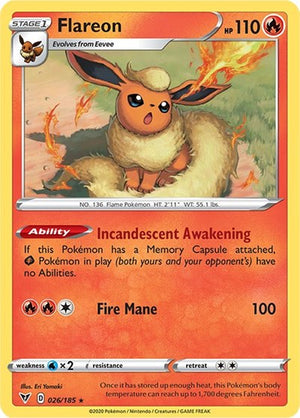 Pokemon TCG - SWSH04: Vivid Voltage - Flareon - 026/185 - Reverse Holofoil