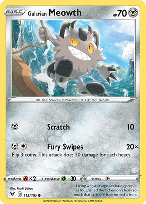 Pokemon TCG - SWSH04: Vivid Voltage - Galarian Meowth - 112/185 - Reverse Holofoil