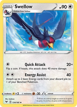 Pokemon TCG - SWSH04: Vivid Voltage - Swellow - 134/185