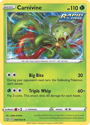 Pokemon TCG - SWSH05: Battle Styles - Carnivine - 009/163 - Reverse Holofoil