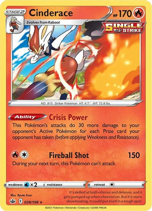Pokemon TCG - SWSH06: Chilling Reign - Cinderace - 028/198 - Reverse Holofoil