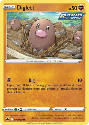 Pokemon TCG - SWSH06: Chilling Reign - Diglett - 076/198 - Reverse Holofoil