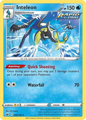 Pokemon TCG - SWSH06: Chilling Reign - Inteleon - 043/198 - Reverse Holofoil