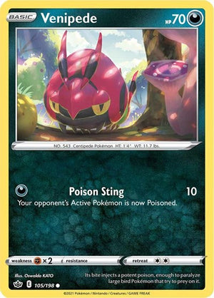 Pokemon TCG - SWSH06: Chilling Reign - Venipede - 105/198 - Reverse Holofoil