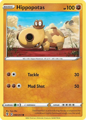 Pokemon TCG - SWSH07: Evolving Skies - Hippopotas - 084/203 - Reverse Holofoil