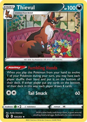Pokemon TCG - SWSH07: Evolving Skies - Thievul - 105/203 - Reverse Holofoil