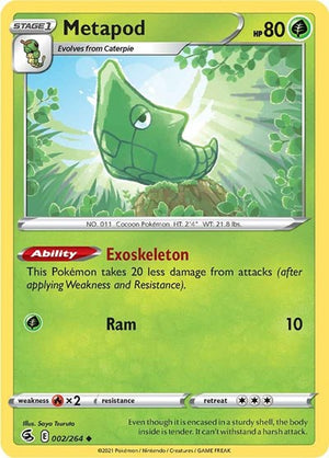 Pokemon TCG - SWSH08: Fusion Strike - Metapod - 002/264 - Reverse Holofoil