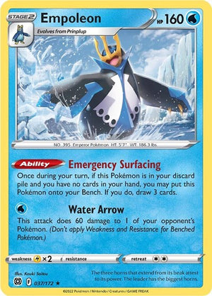 Pokemon TCG - SWSH09: Brilliant Stars - Empoleon - 037/172 - Reverse Holofoil