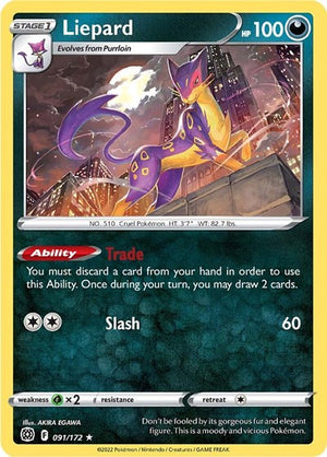 Pokemon TCG - SWSH09: Brilliant Stars - Liepard - 091/172 - Reverse Holofoil