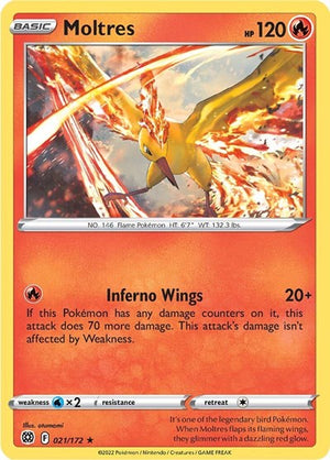Pokemon TCG - SWSH09: Brilliant Stars - Moltres - 021/172 - Reverse Holofoil