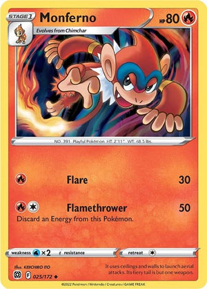 Pokemon TCG - SWSH09: Brilliant Stars - Monferno - 025/172 - Reverse Holofoil