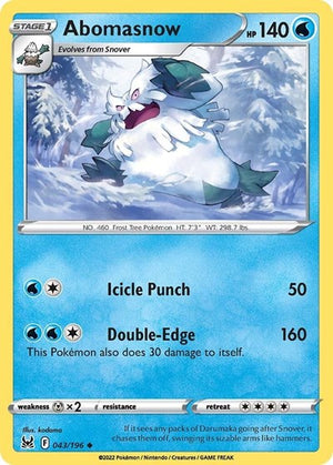 Pokemon TCG - SWSH11: Lost Origin - Abomasnow - 043/196 - Reverse Holofoil