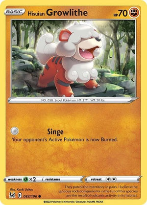 Pokemon TCG - SWSH11: Lost Origin - Hisuian Growlithe - 083/196 - Reverse Holofoil