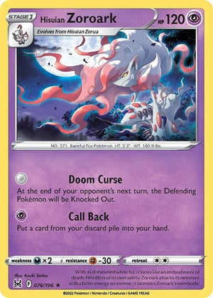 Pokemon TCG - SWSH11: Lost Origin - Hisuian Zoroark - 076/196 - Reverse Holofoil