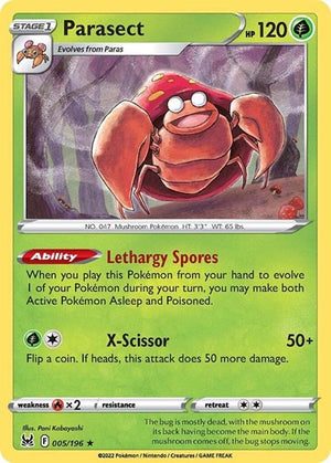 Pokemon TCG - SWSH11: Lost Origin - Parasect - 005/196 - Reverse Holofoil