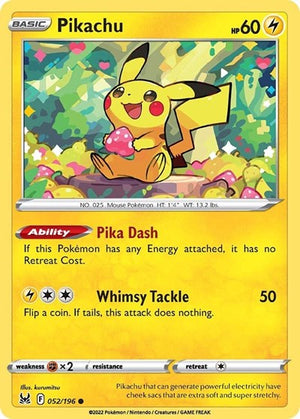 Pokemon TCG - SWSH11: Lost Origin - Pikachu - 052/196 - Reverse Holofoil
