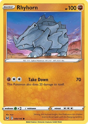 Pokemon TCG - SWSH11: Lost Origin - Rhyhorn - 089/196 - Reverse Holofoil
