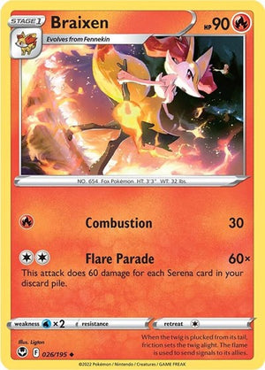 Pokemon TCG - SWSH12: Silver Tempest - Braixen - 026/195 - Reverse Holofoil
