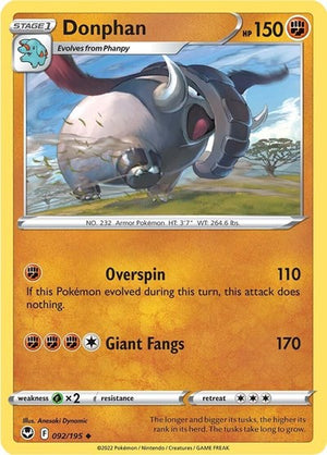 Pokemon TCG - SWSH12: Silver Tempest - Donphan - 092/195 - Reverse Holofoil