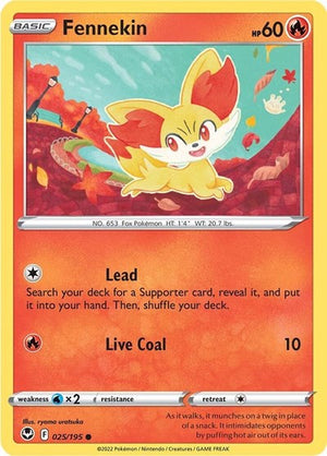 Pokemon TCG - SWSH12: Silver Tempest - Fennekin - 025/195 - Reverse Holofoil
