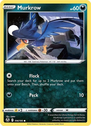 Pokemon TCG - SWSH12: Silver Tempest - Murkrow - 106/195 - Reverse Holofoil