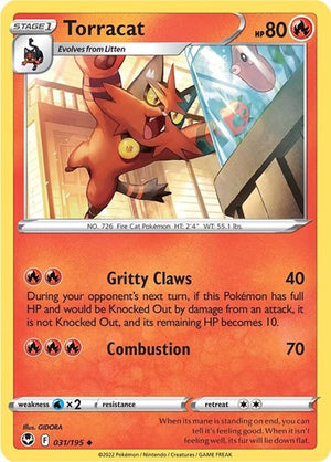 Pokemon TCG - SWSH12: Silver Tempest - Torracat - 031/195 - Reverse Holofoil