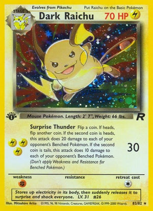 Pokemon TCG - Team Rocket - Dark Raichu - 83/82 - 1st Edition Holofoil