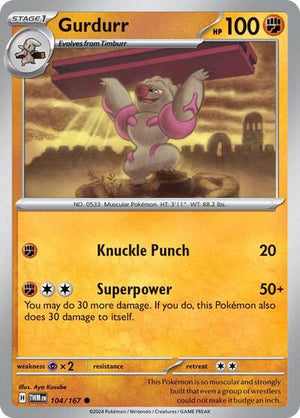 Pokemon TCG - SV06: Twilight Masquerade - Gurdurr - 104/167 - Reverse Holofoil