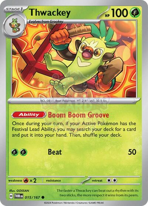 Pokemon TCG - SV06: Twilight Masquerade - Thwackey - 015/167 - Reverse Holofoil