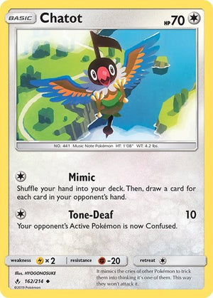 Pokemon TCG - SM - Unbroken Bonds - Chatot - 162/214 - Reverse Holofoil
