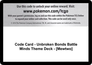 Pokemon TCG - SM - Unbroken Bonds - Code Card - Unbroken Bonds Battle Minds Theme Deck
