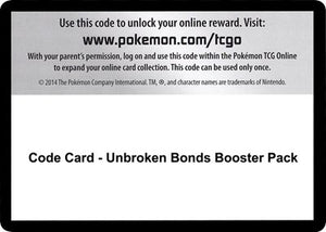 Pokemon TCG - SM - Unbroken Bonds - Code Card - Unbroken Bonds Booster Pack