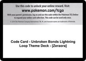 Pokemon TCG - SM - Unbroken Bonds - Code Card - Unbroken Bonds Lightning Loop Theme Deck