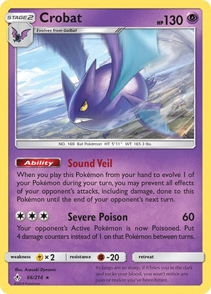 Pokemon TCG - SM - Unbroken Bonds - Crobat - 66/214 - Reverse Holofoil
