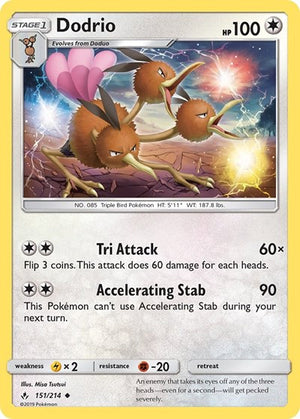 Pokemon TCG - SM - Unbroken Bonds - Dodrio - 151/214 - Reverse Holofoil