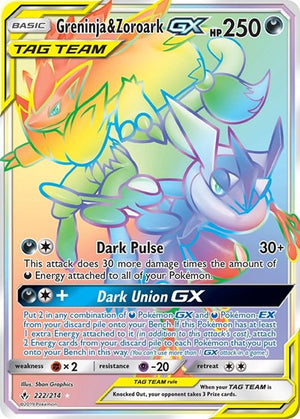Pokemon TCG - SM - Unbroken Bonds - Greninja & Zoroark GX - 222/214 - Holofoil