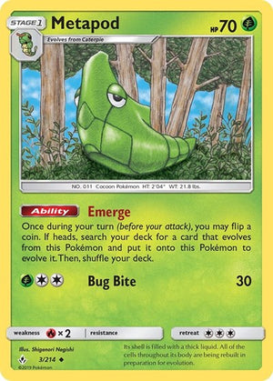 Pokemon TCG - SM - Unbroken Bonds - Metapod - 3/214 - Reverse Holofoil