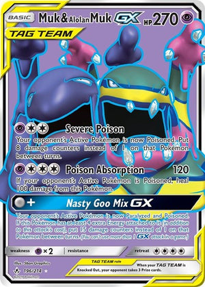 Pokemon TCG - SM - Unbroken Bonds - Muk & Alolan Muk GX - 196/214 - Holofoil