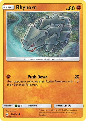 Pokemon TCG - SM - Unbroken Bonds - Rhyhorn - 92/214 - Reverse Holofoil