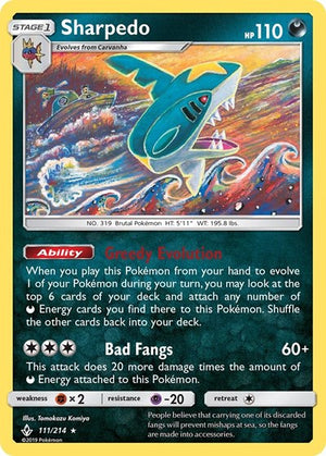 Pokemon TCG - SM - Unbroken Bonds - Sharpedo - 111/214 - Reverse Holofoil